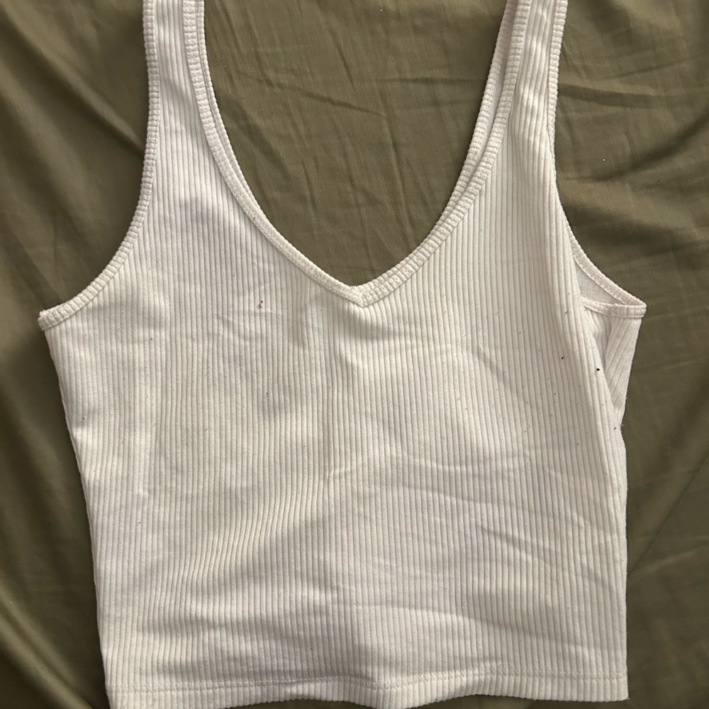 Hollister White Ribbed Crop Tank Top